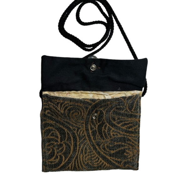 Mini Crossbody Purse Handbag Beautiful Trimmed Buttons Handmade Browns Greens - Picture 4 of 9